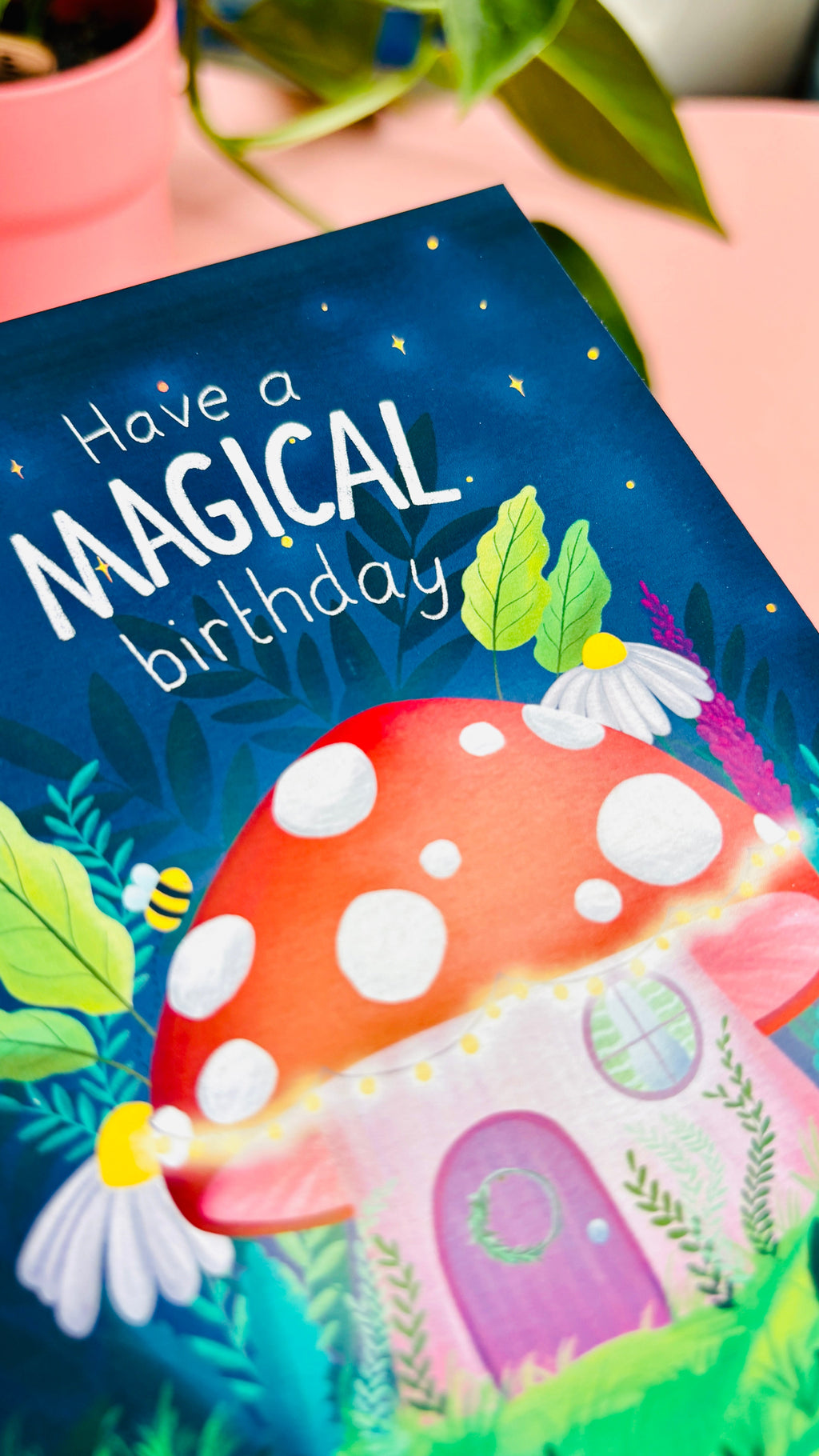 Magical Handmade Birthday Card with Cute Fairy Mushroom Cottage