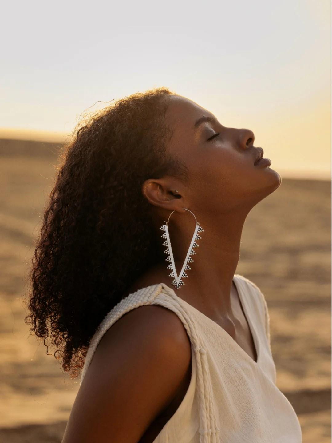 Spike Hoops Edgy Brass Triangle Earrings with Boho Desert Vibes