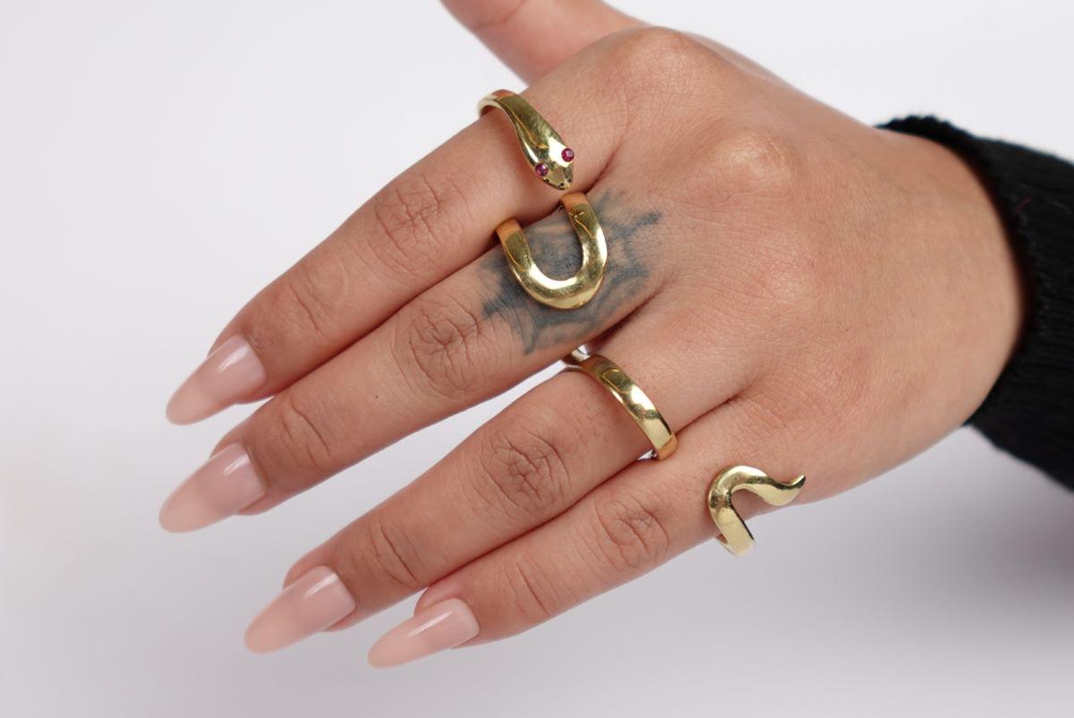 Adjustable 4 Finger Snake Ring in Brass