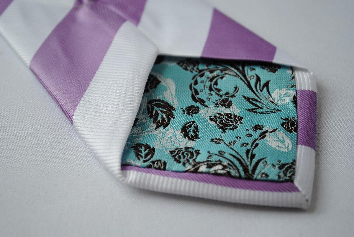 Lilac Purple and White Barber Striped Tie