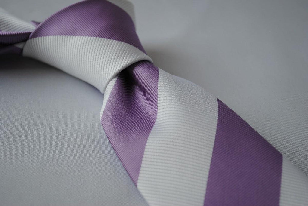 Lilac Purple and White Barber Striped Tie