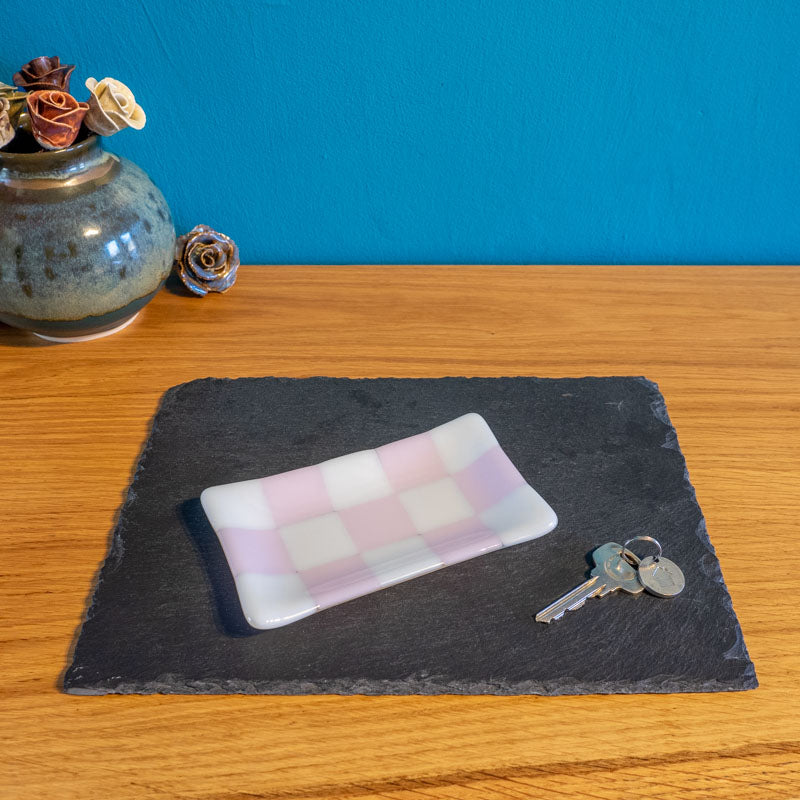 Chequered White and Colour Medium Glass Tray