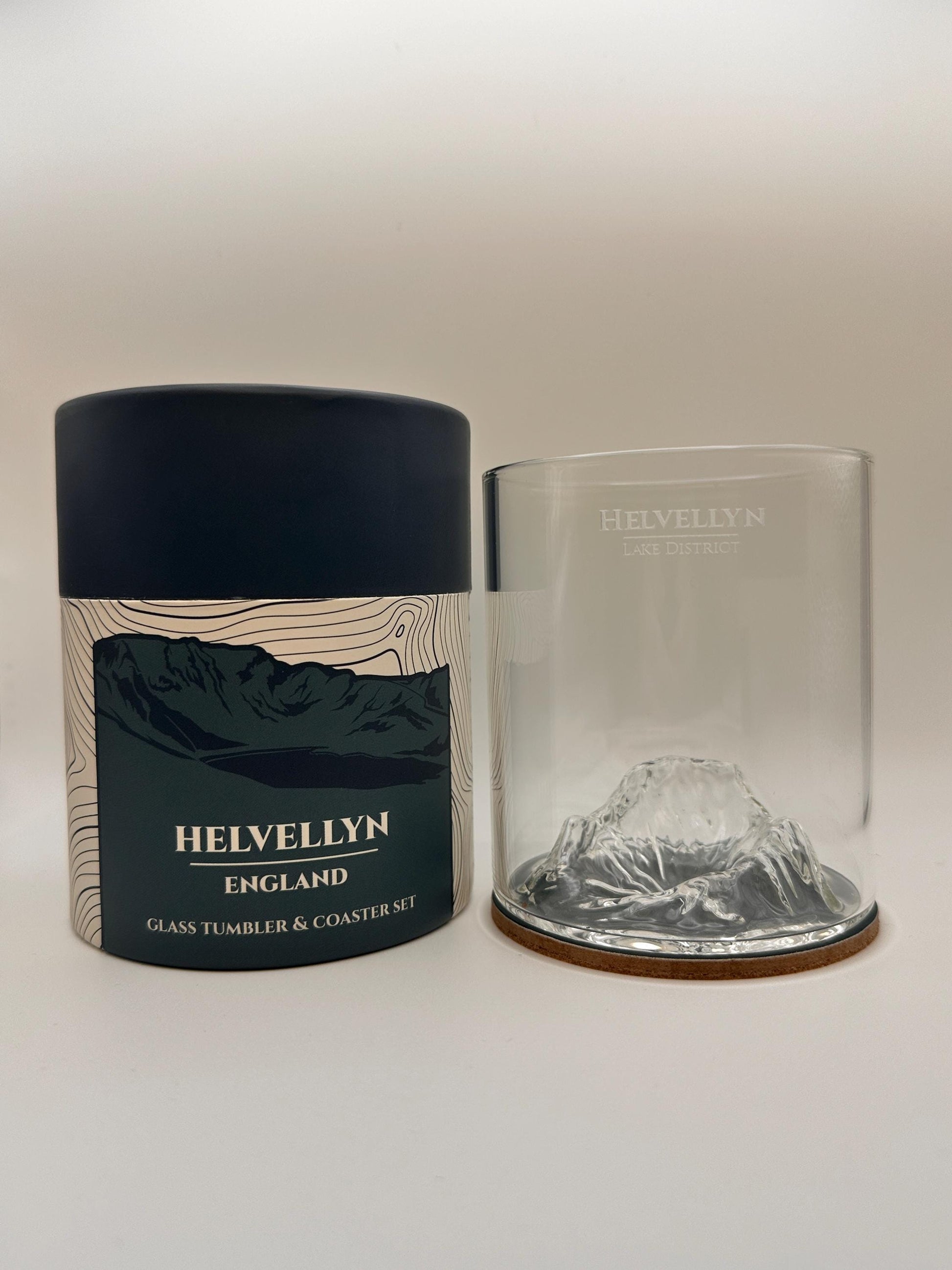 Helvellyn Glass Tumbler and Coaster Set Lake District Mountain Gift