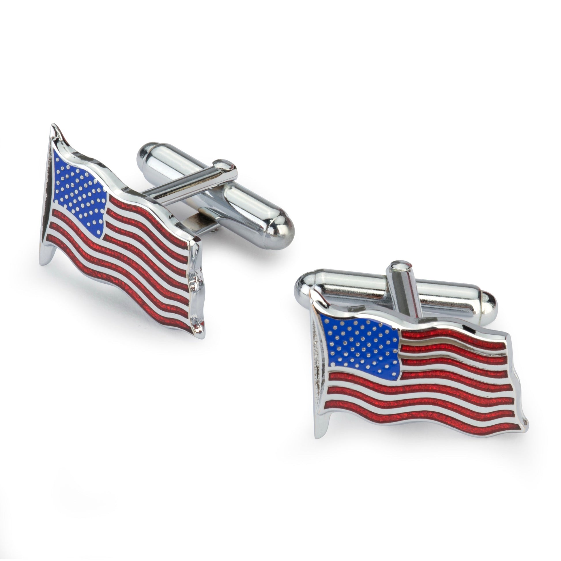 USA American Flag Silver Cufflinks