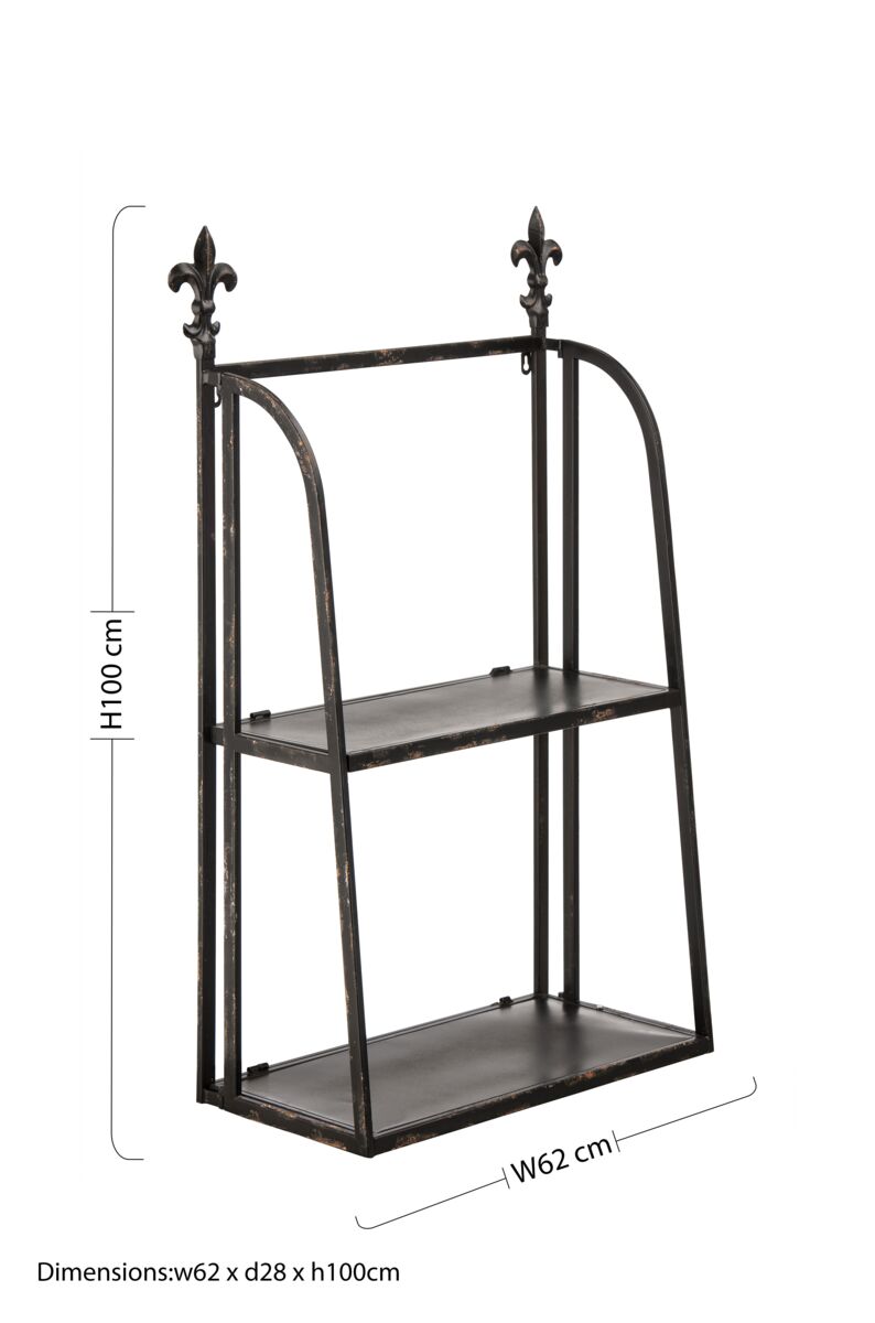 2 Tier Black Metal Wall Shelf Unit