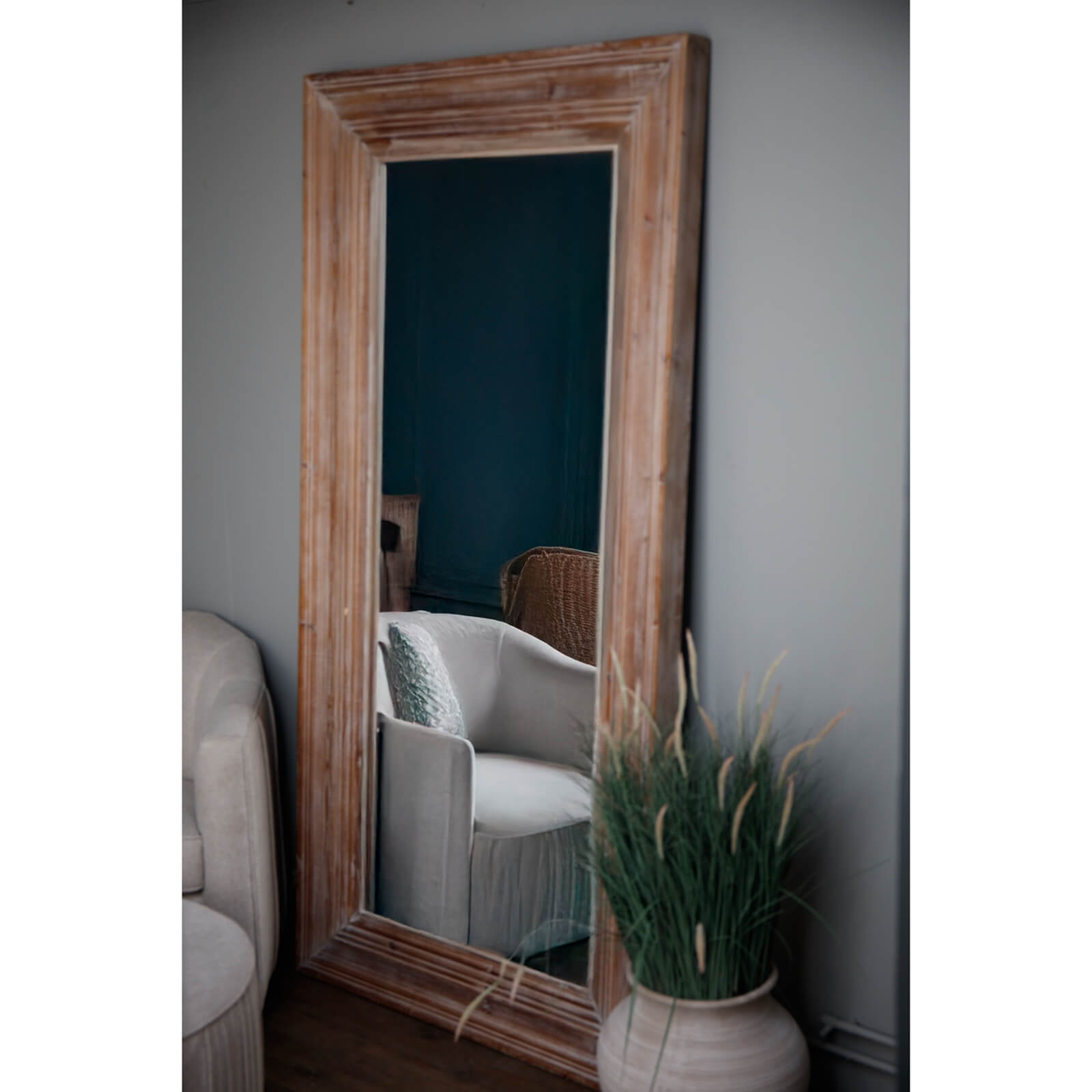 Large rustic wood mirror with weathered frame, warm brown tones, 200cm height, perfect for modern or traditional interiors. by RoomLondon at brixbailey.com