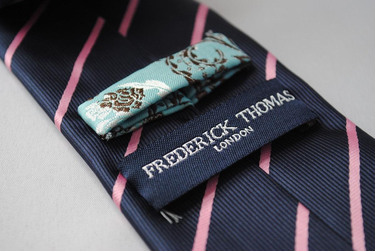 Navy Blue and Light Pink Club Striped Tie