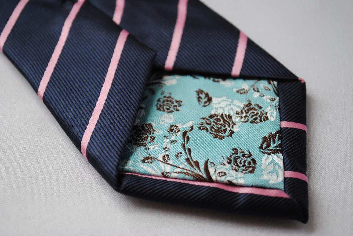 Navy Blue and Light Pink Club Striped Tie
