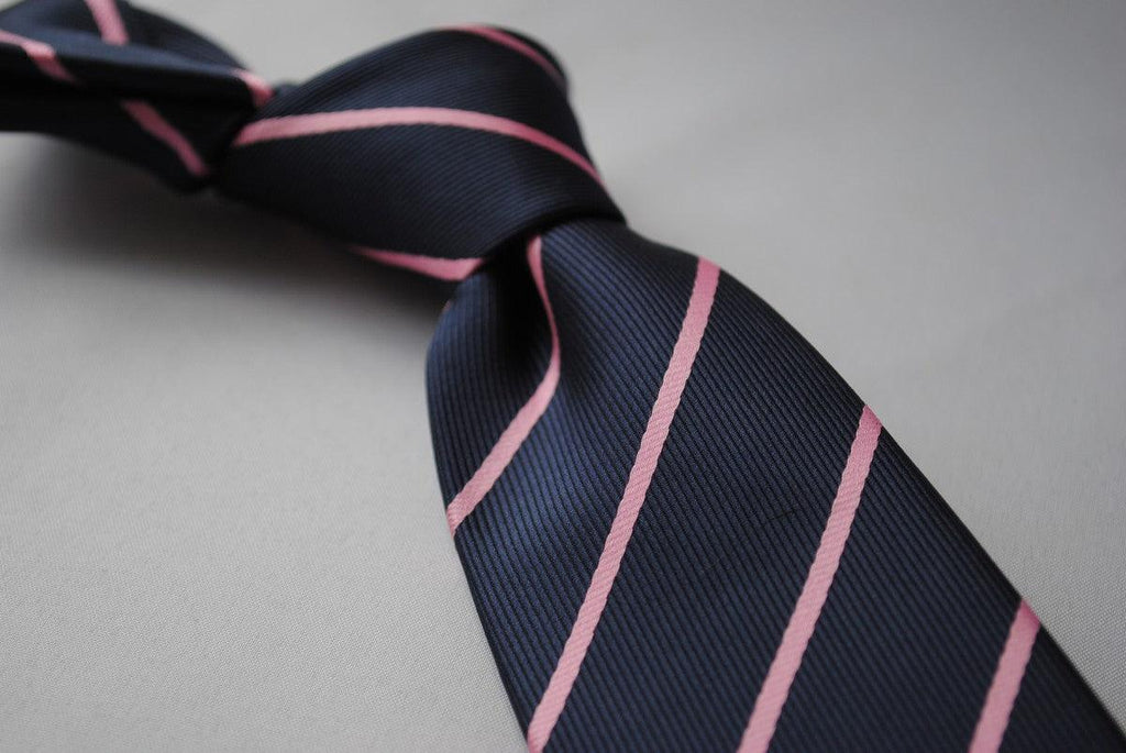 Navy Blue and Light Pink Club Striped Tie