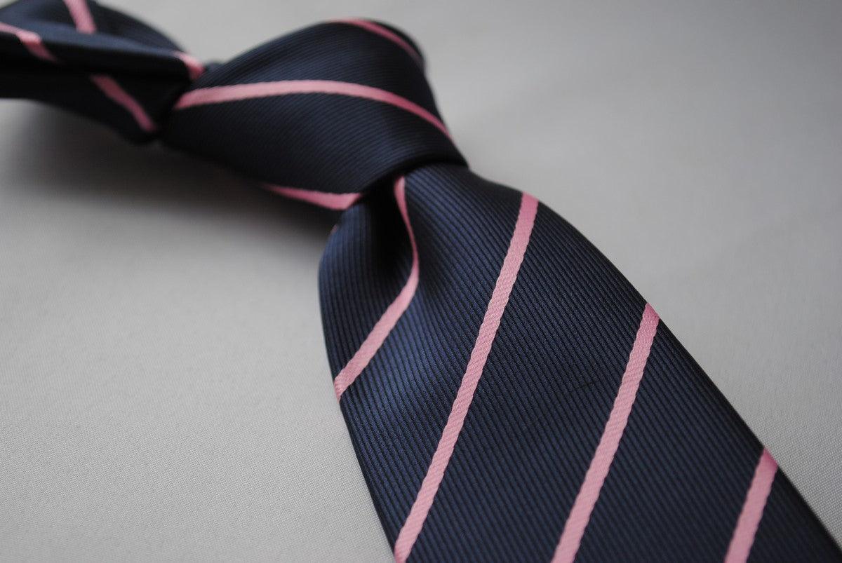 Navy Blue and Light Pink Club Striped Tie