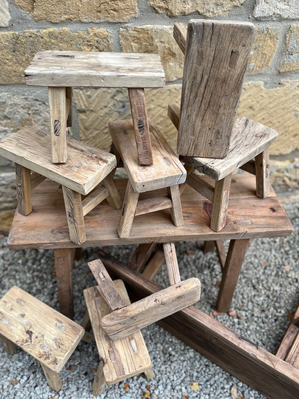 Rustic Reclaimed Elm Mini Stool