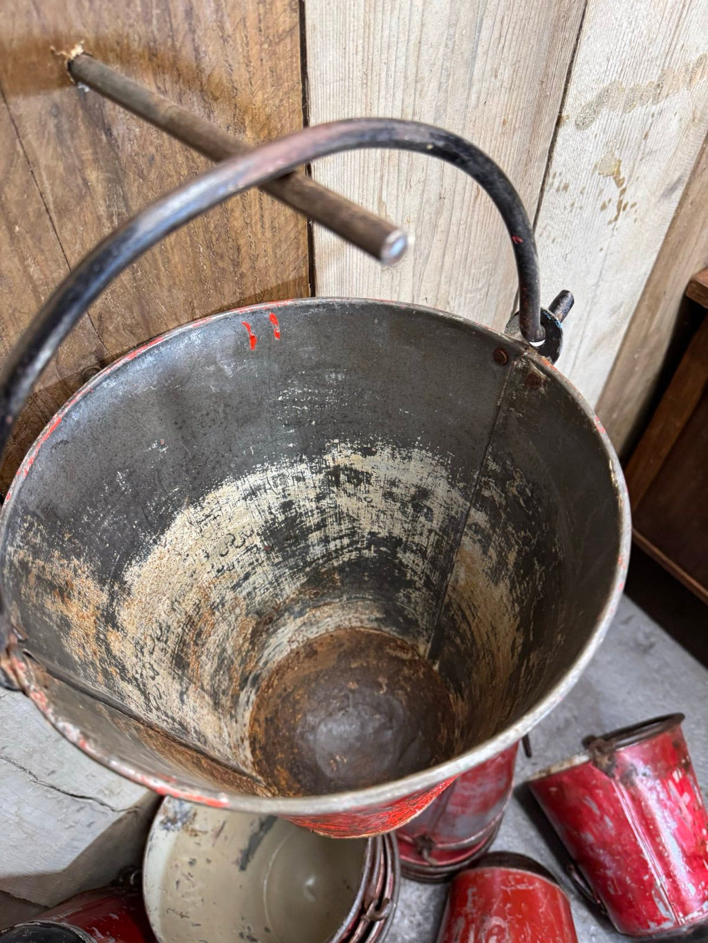Vintage Galvanised Hanging Fire Bucket Plant Pot Planter