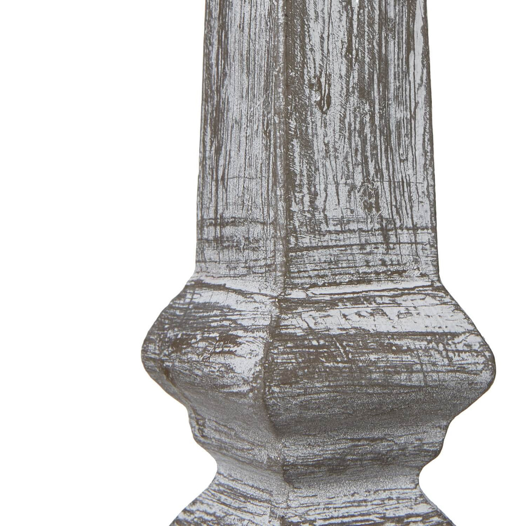 Capsa Column Table Lamp with linen shade, distressed wood base in elegant grey, rustic modern home decor lighting by Sostter at brixbailey.com