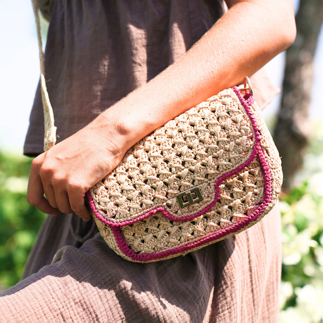 Cassie 2 Natural Raffia Bag with Colour Accents