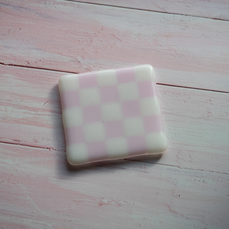 10cm Chequered White and Colour Fused Glass Coaster