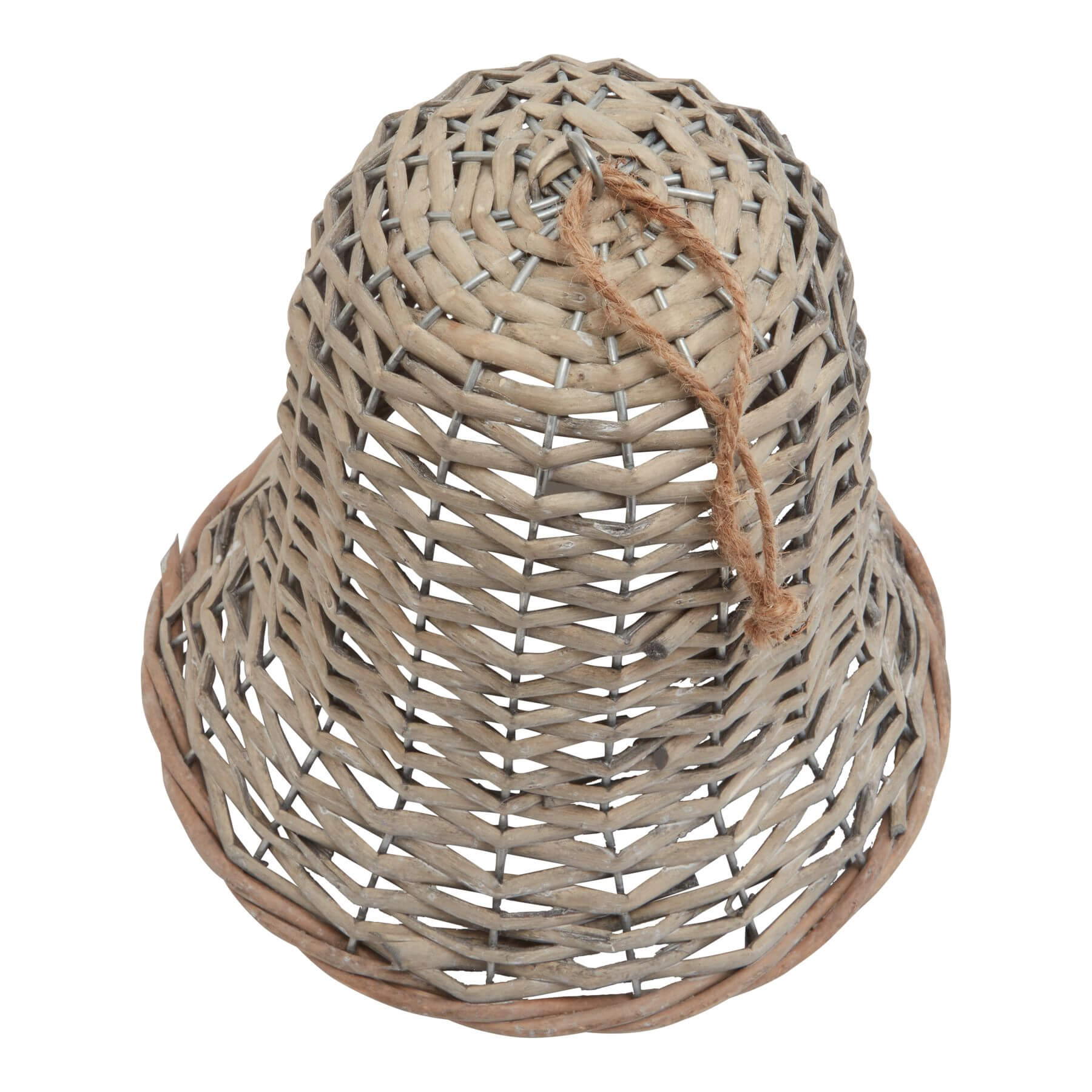 Handcrafted wicker bell decoration, 20cm tall, rich brown with intricate woven patterns for rustic winter holiday decor. by sostter at brixbailey.com