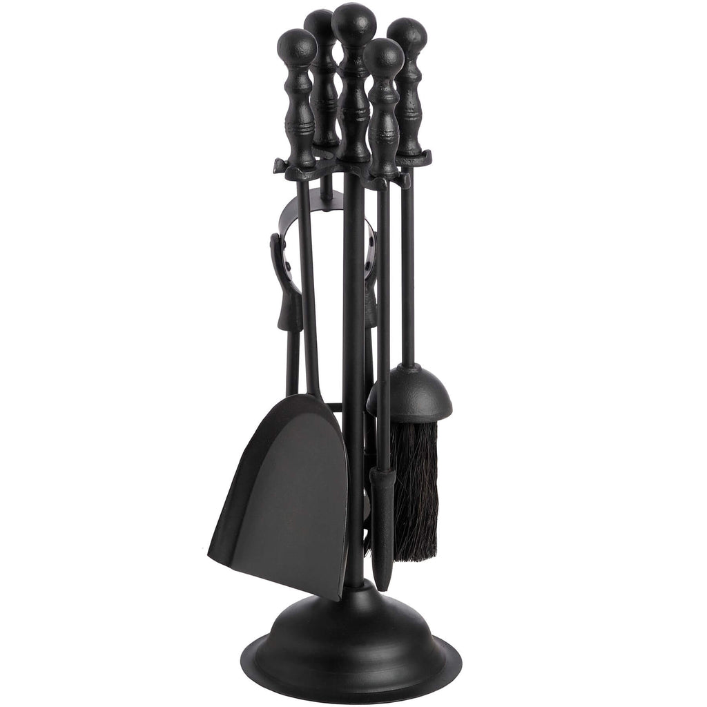 Black Duchess fireplace set with ornate steel detailing, matte finish, and regal design for hearth elegance by Sostter at brixbailey.com