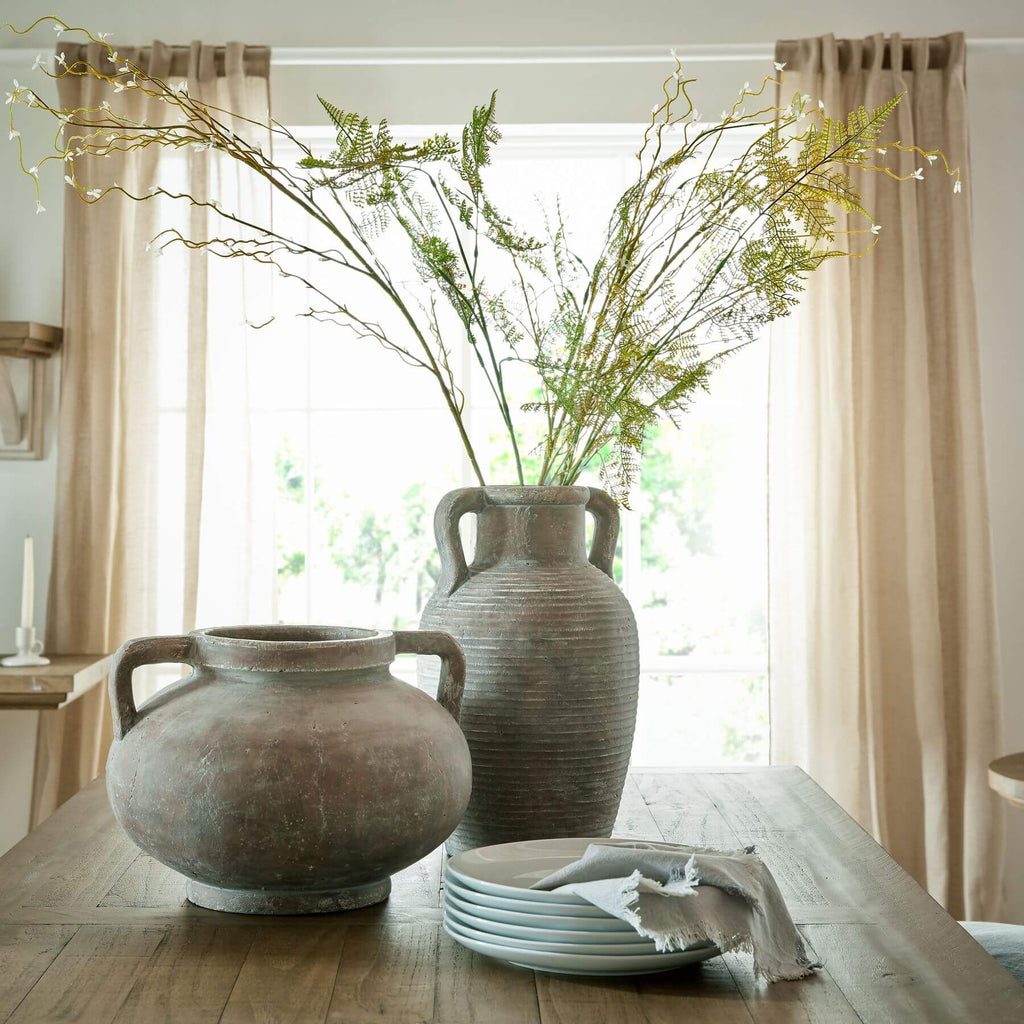 Siena Brown Pelike Pot, handcrafted ceramic vase with distressed finish and double handles in rich terracotta tones. by sostter at brixbailey.com