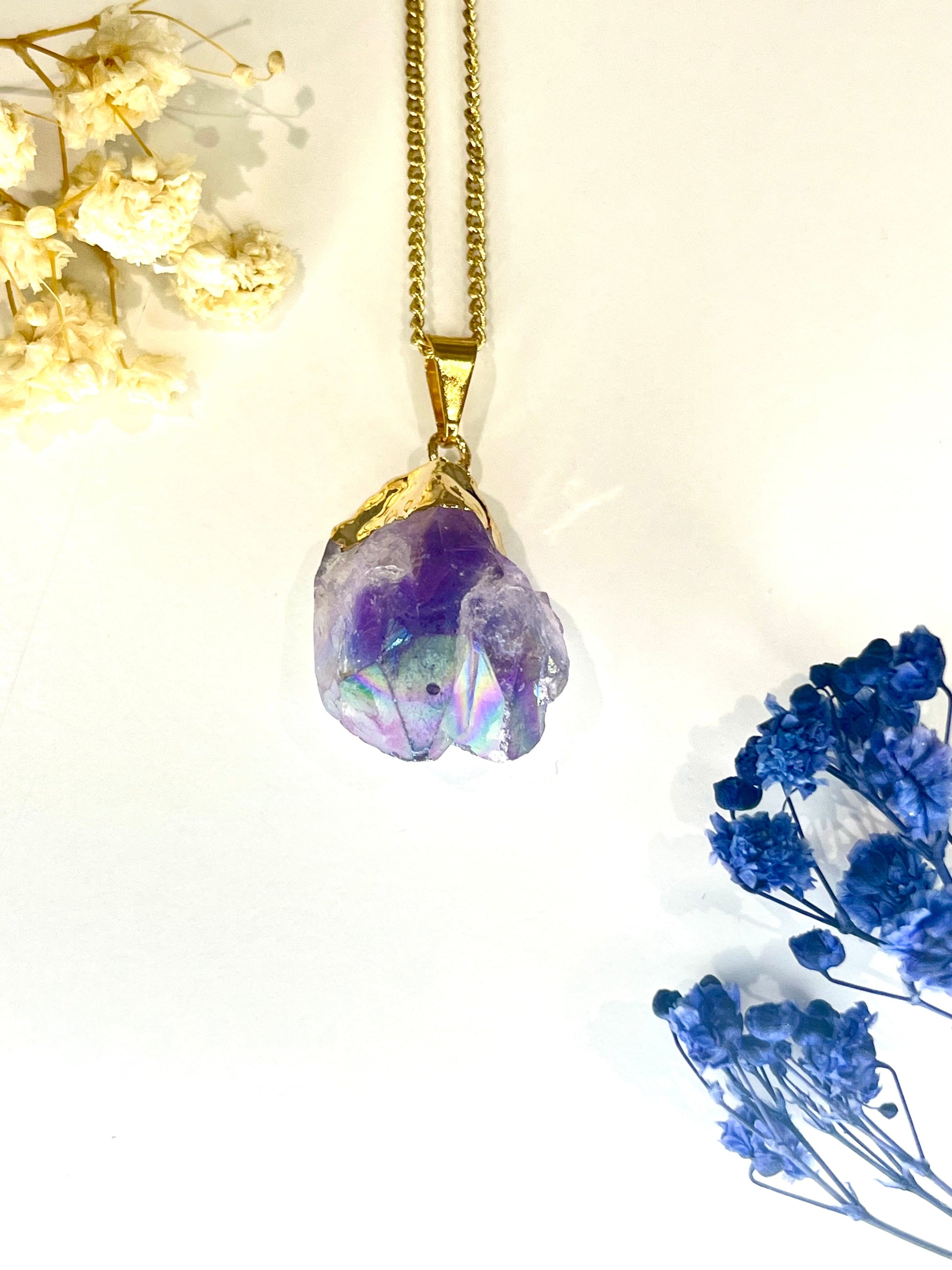 Gold Plated Aura Amethyst Point Necklace