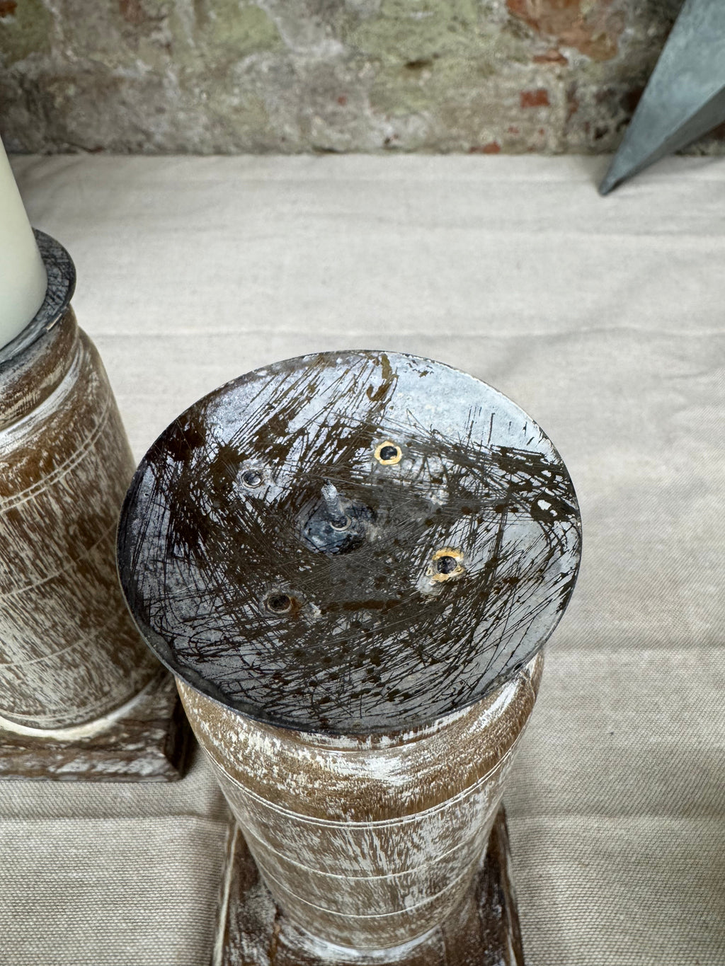 Pair of Rustic Wooden Candle Holders Large Church Candlesticks