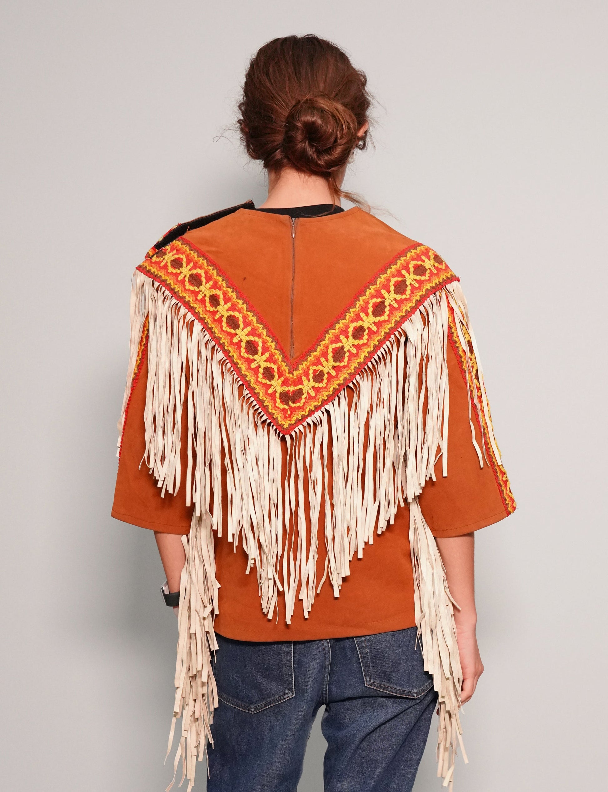 Aztec Leather Jacket with Tassel Detail