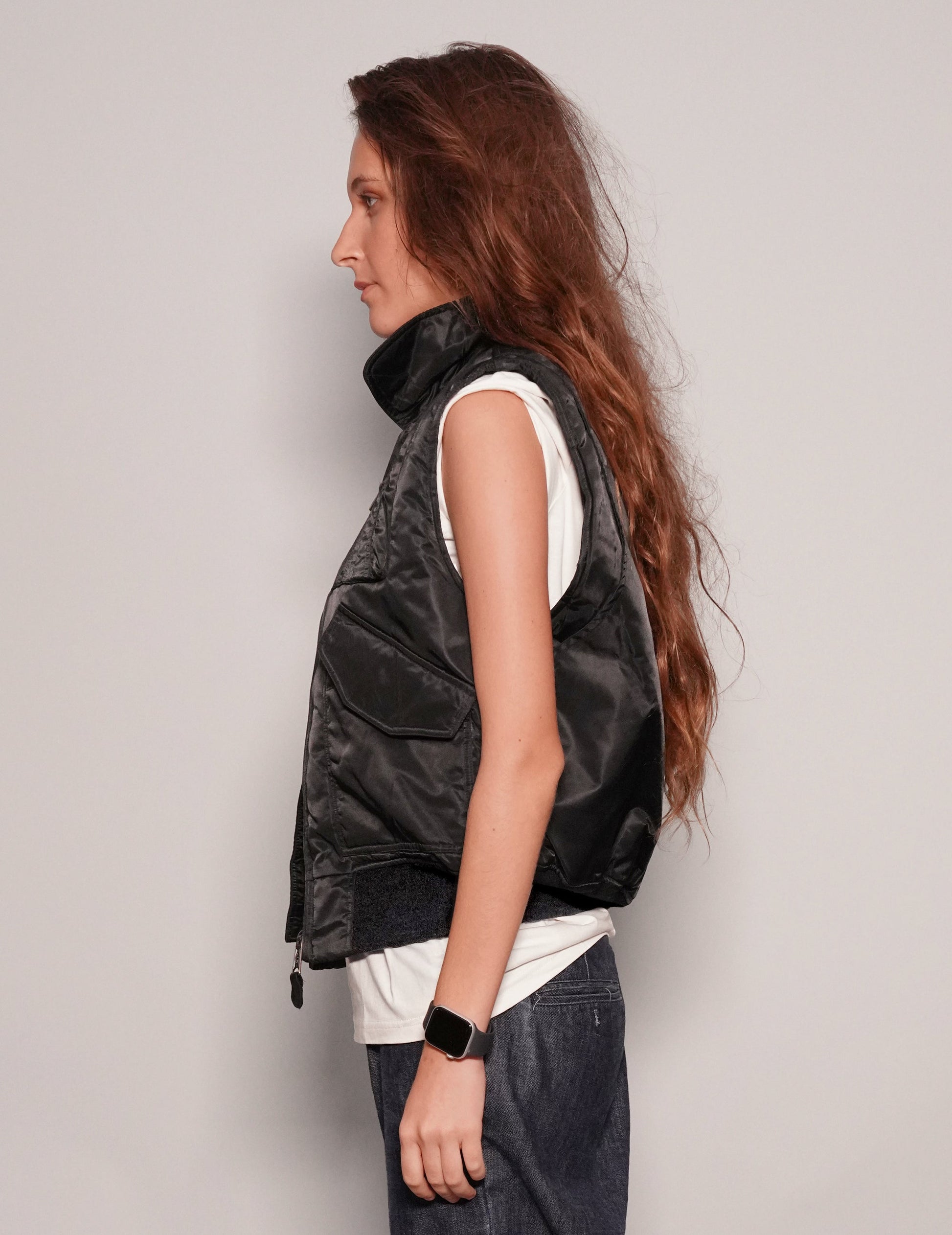 Black Lightweight Bomber Gilet with Collar