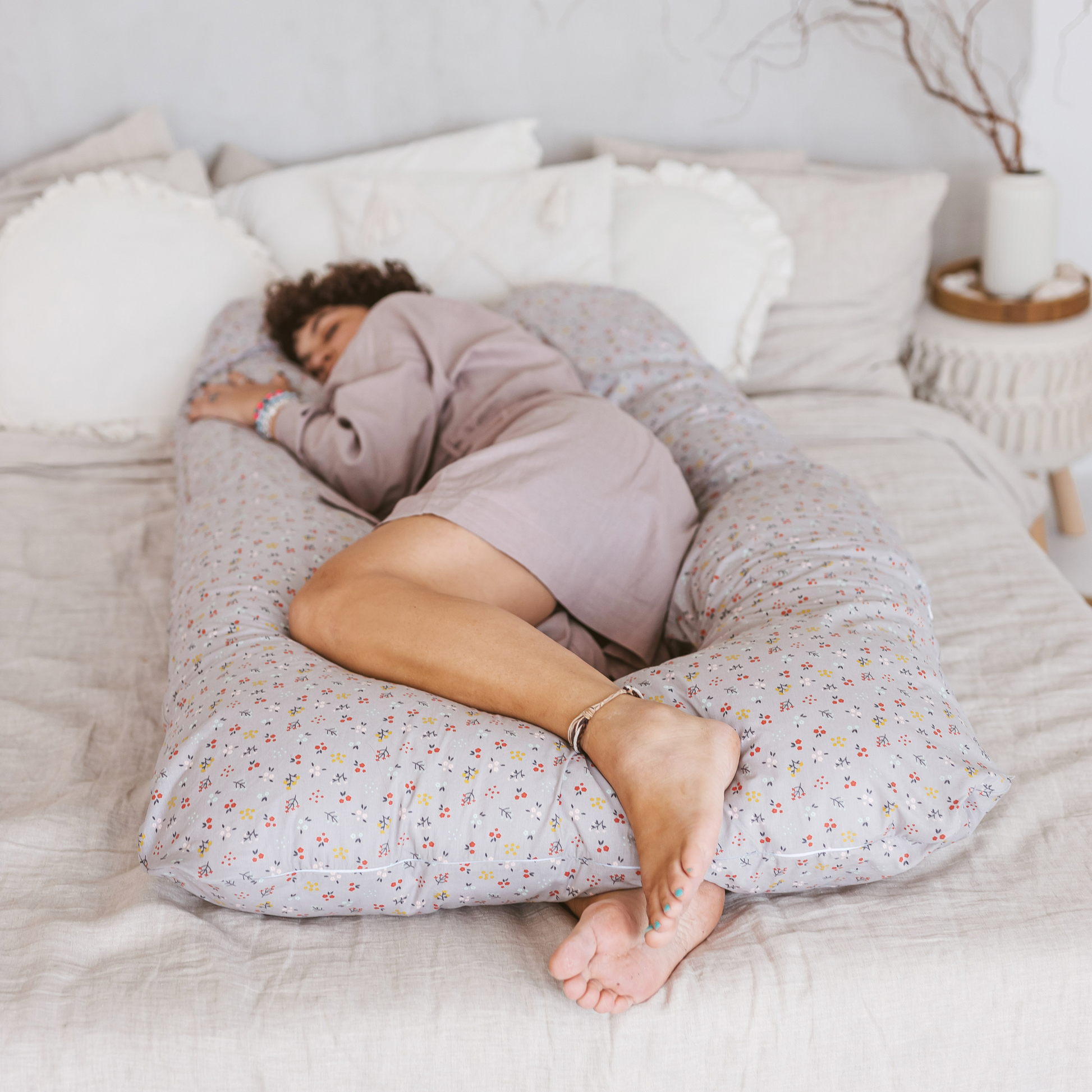 U Shaped Pregnancy Pillow with Organic Cotton Cover in Grey