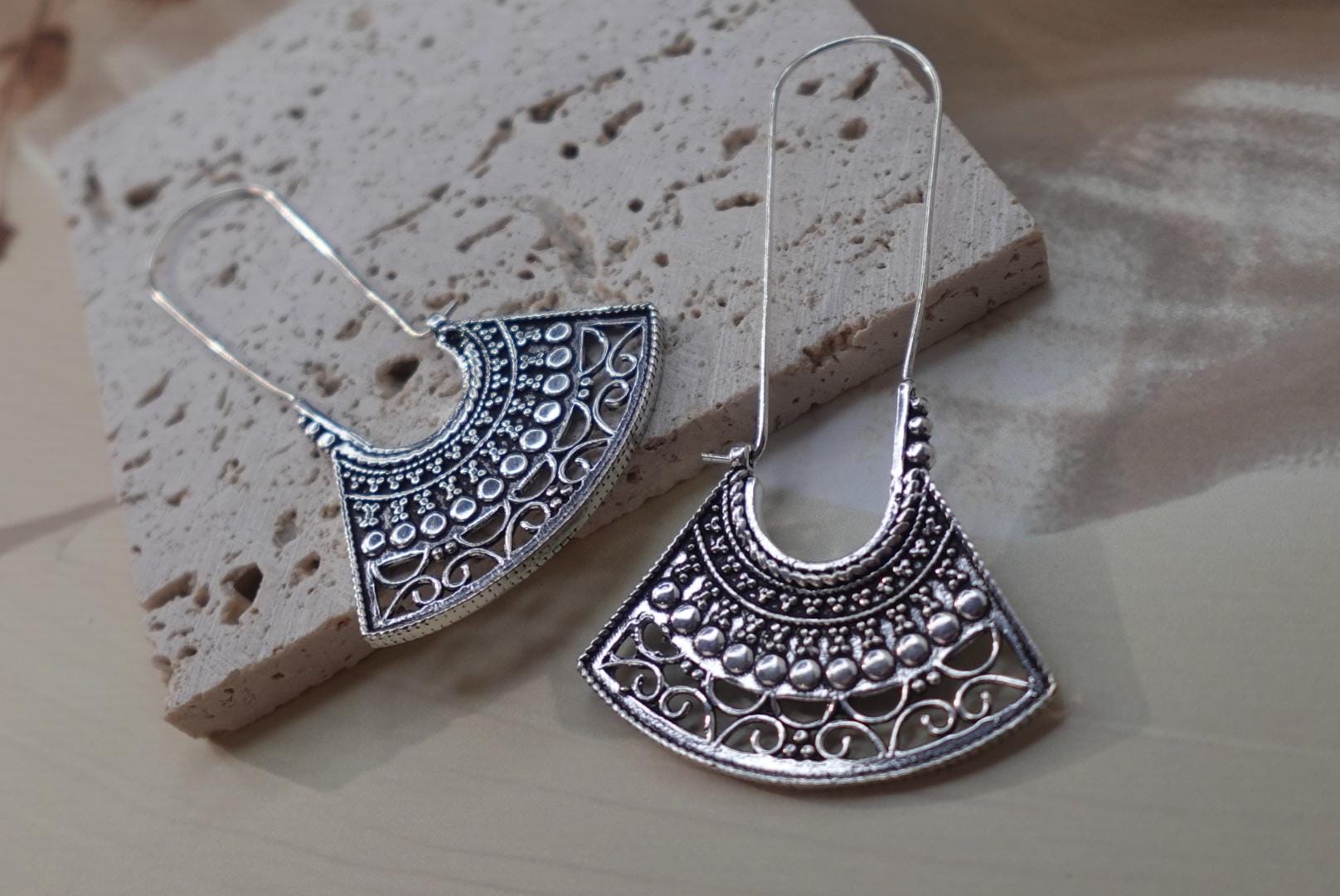 Fan Shaped Tribal Brass Earrings