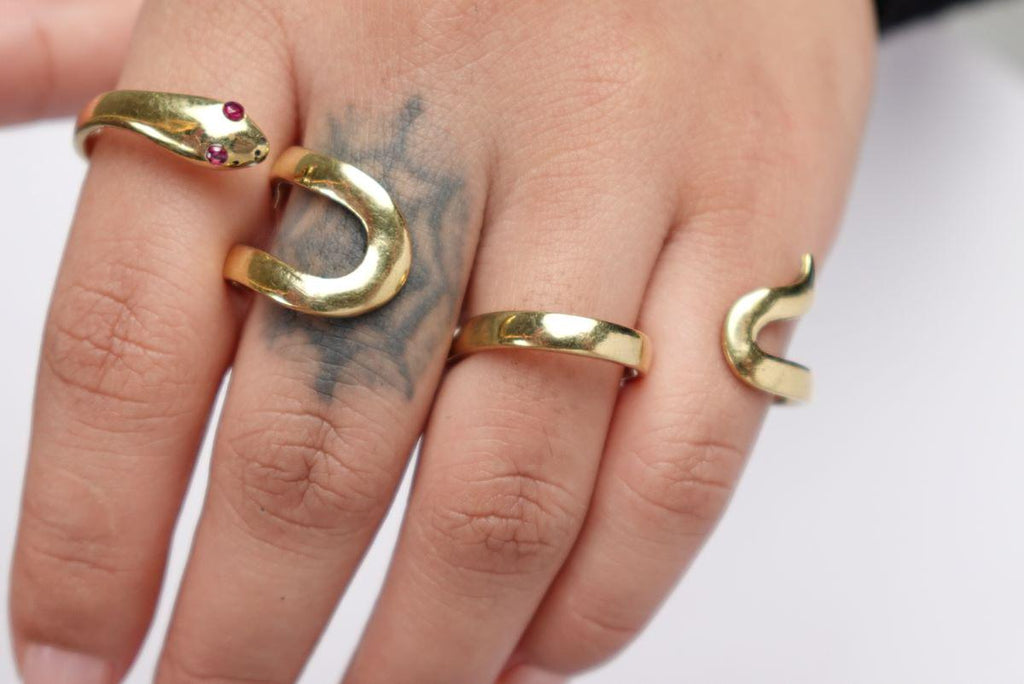 Adjustable 4 Finger Snake Ring in Brass