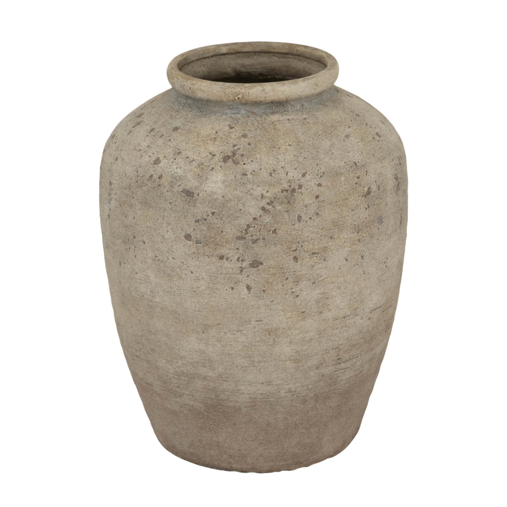 Handcrafted Deruta ceramic vase in mottled grey, 40cm tall with textured finish, perfect for floral arrangements. by Sostter at brixbailey.com