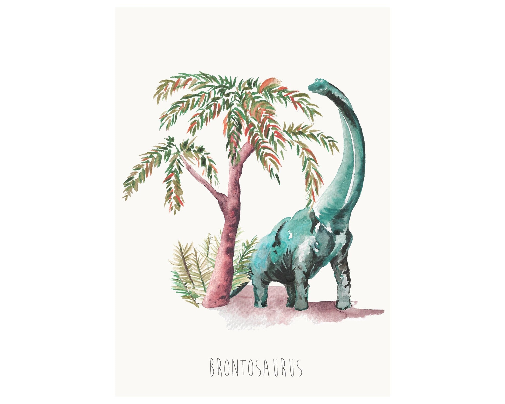 Personalised Watercolour Brontosaurus Dinosaur Wall Print