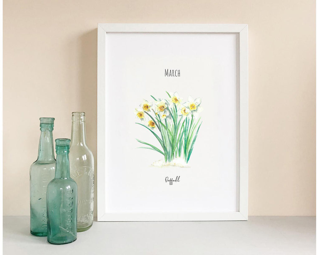 Daffodils March Birth Flower Watercolour Fine Art Print