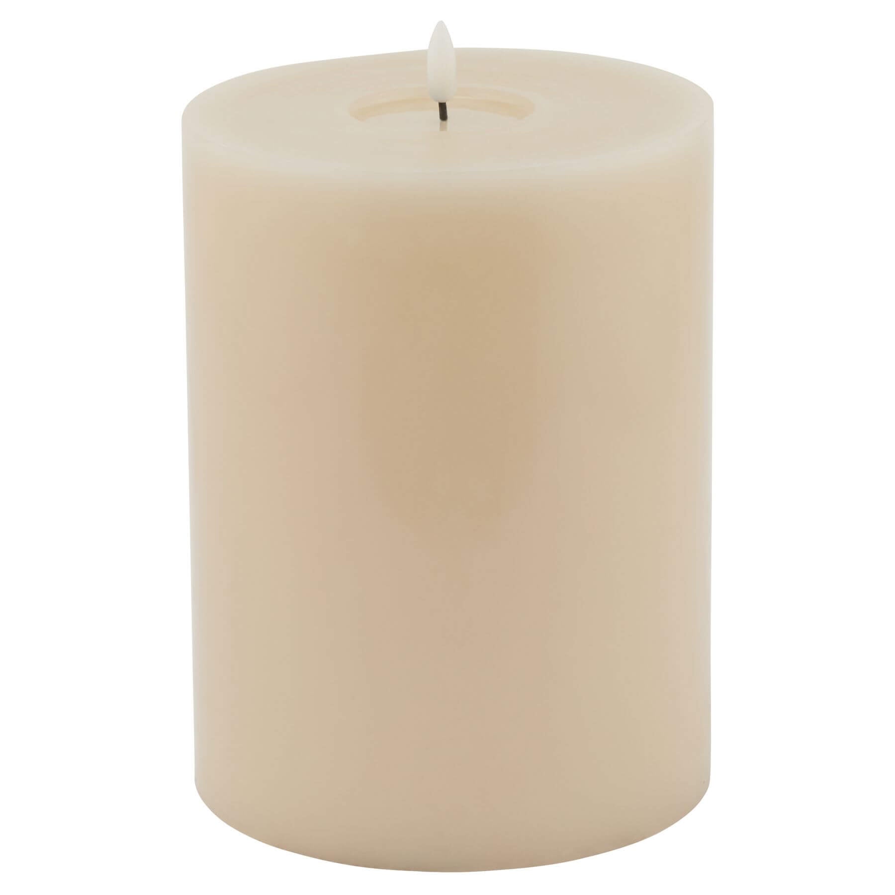Realistic taupe LED wax candle with dripping effect and flickering flame for cozy ambiance by Sostter at brixbailey.com