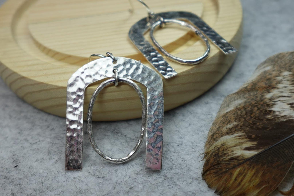 Hammered Horseshoe Brass Earrings Statement Gold Tone