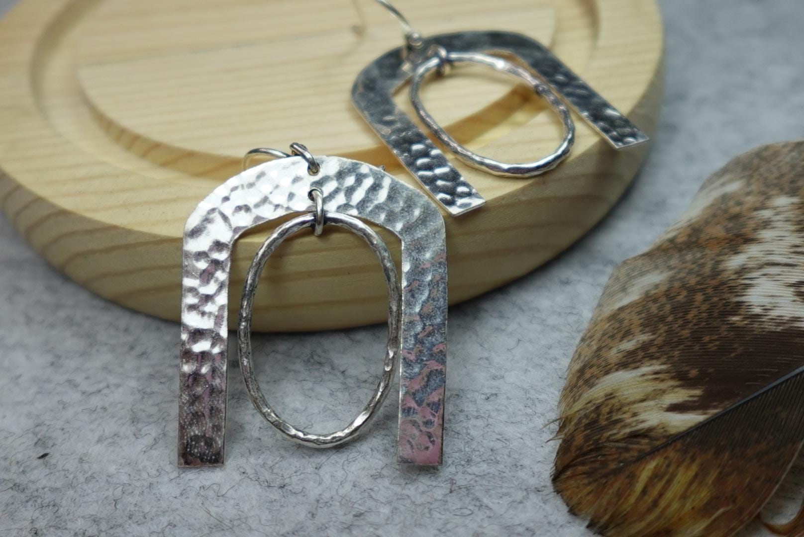 Hammered Horseshoe Brass Earrings Statement Gold Tone