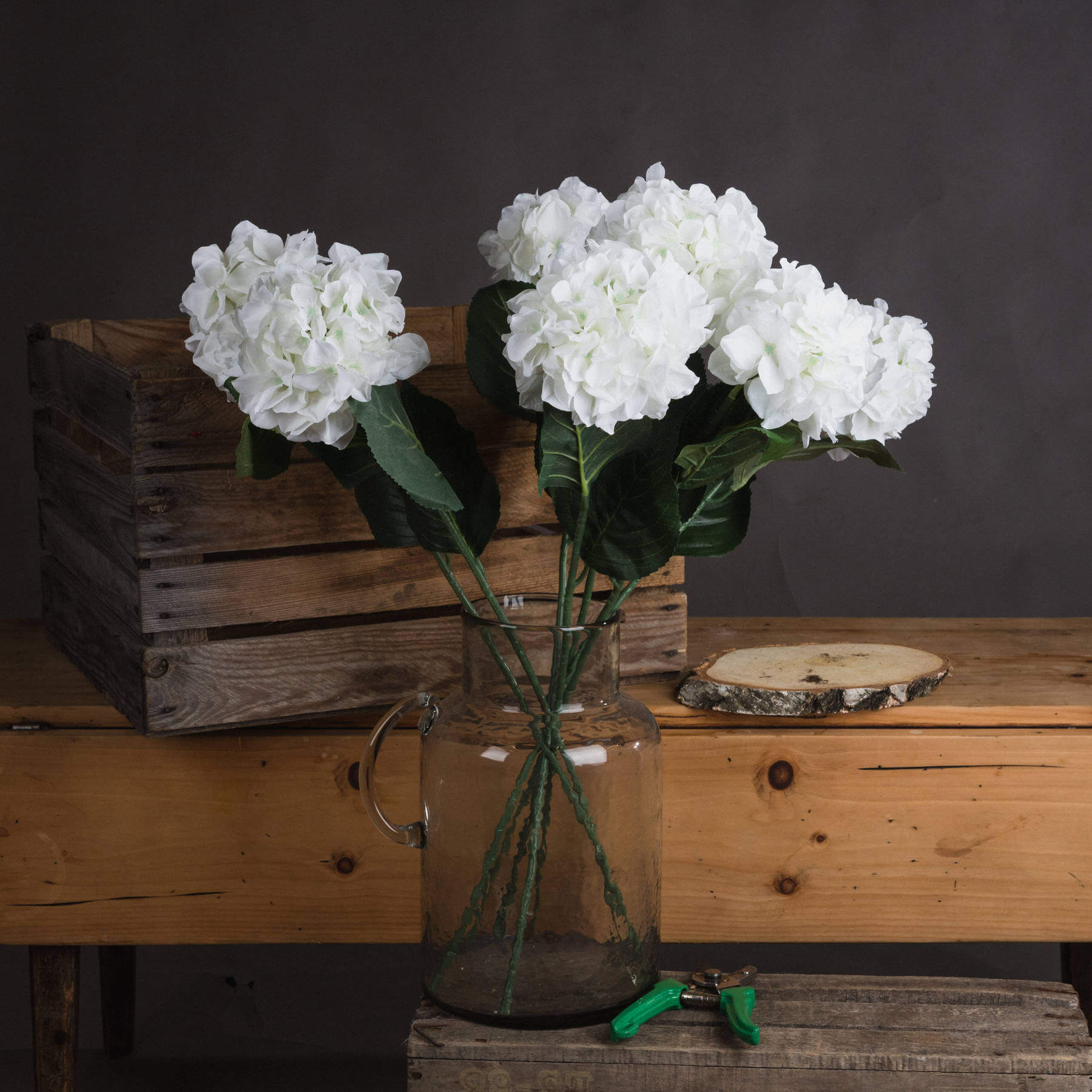 White Schneeball hydrangea stem, 71cm artificial flower with hyper-realistic petals for home decor by RoomLondon at brixbailey.com