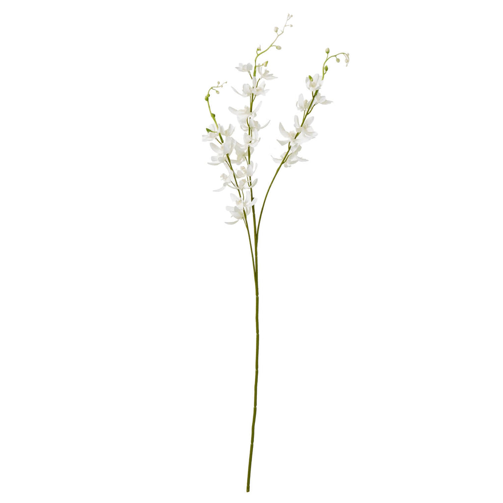 White cymbidium spray faux flowers, botanically accurate design with pure white blooms, 95 cm tall, premium plastic material. by Sostter at brixbailey.com