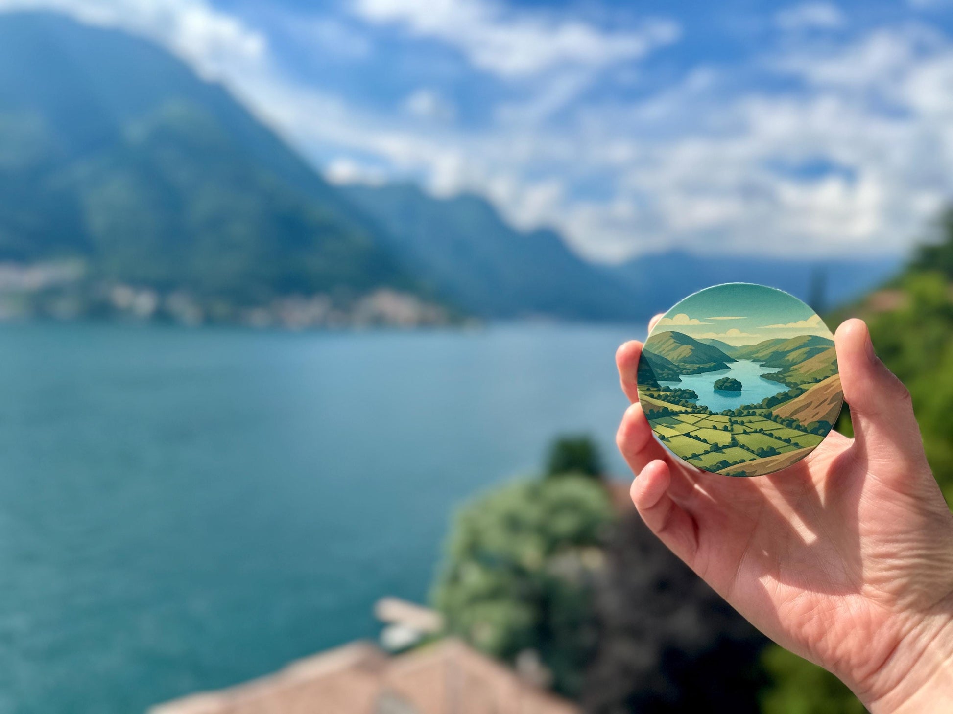 Scafell Pike Glass Tumbler and Coaster Set Lake District Mountain Gift