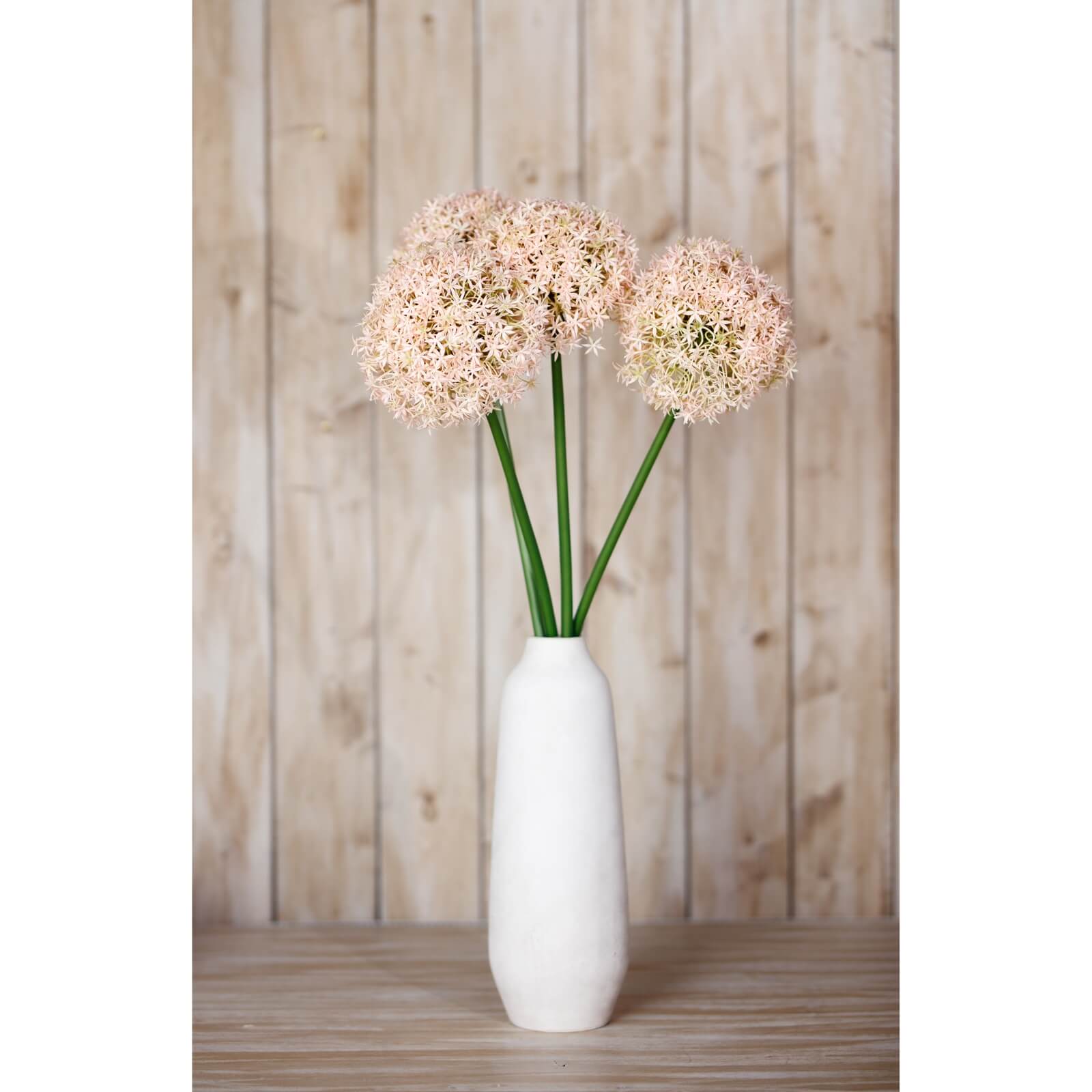 Pink medium allium stem with lifelike spherical bloom, soft pink and ivory florets, 80cm tall for vase arrangements by Sostter at brixbailey.com