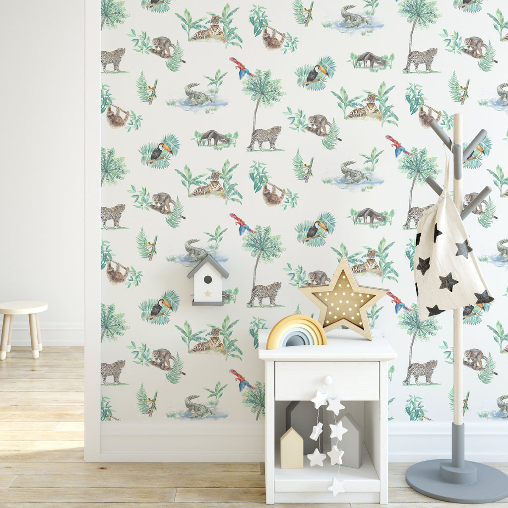 Rainforest Creatures Tropical Wallpaper for Children's Rooms