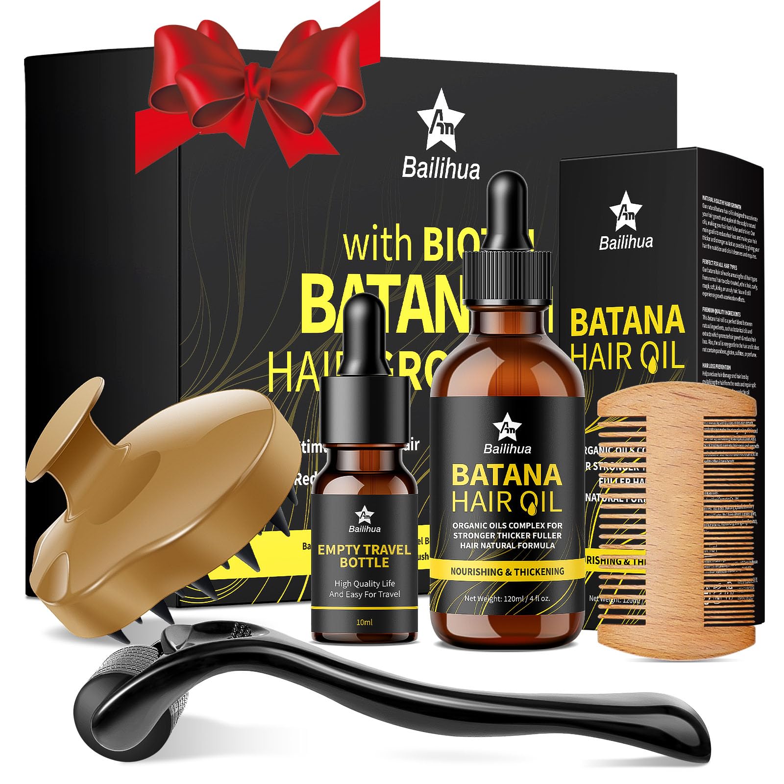 Beard and Hair Growth Kit with Batana Oil Biotin Derma Roller and Scalp Massager