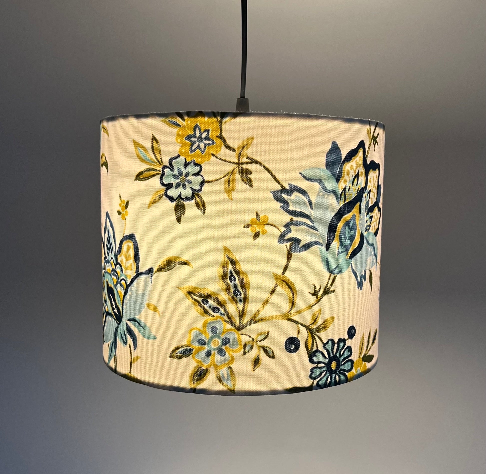 Ornella blue flowers cotton drum lampshade/ ceiling shade, with a white lining