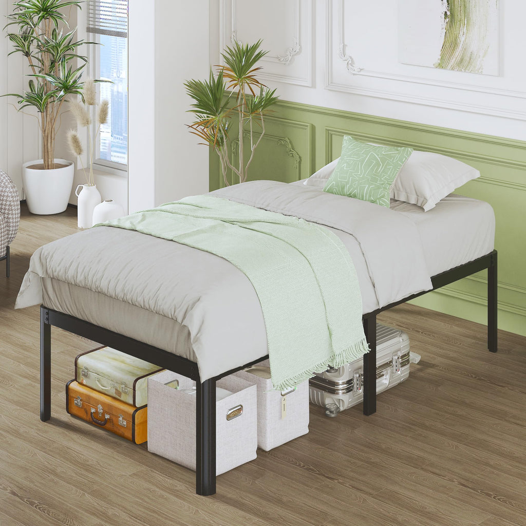 Single Bed Frame 3ft White Metal with Rounded Legs and Steel Slats