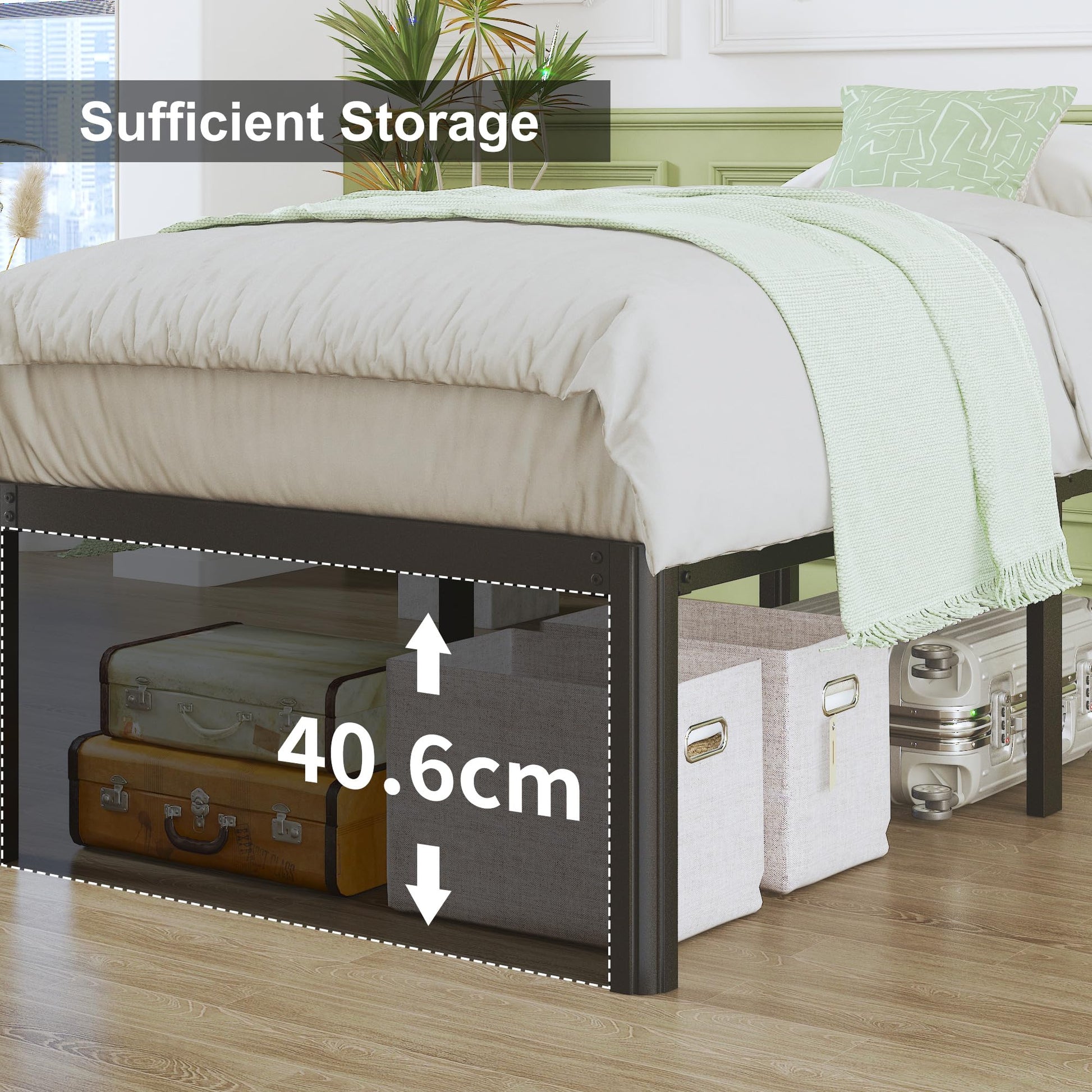 Single Bed Frame 3ft White Metal with Rounded Legs and Steel Slats