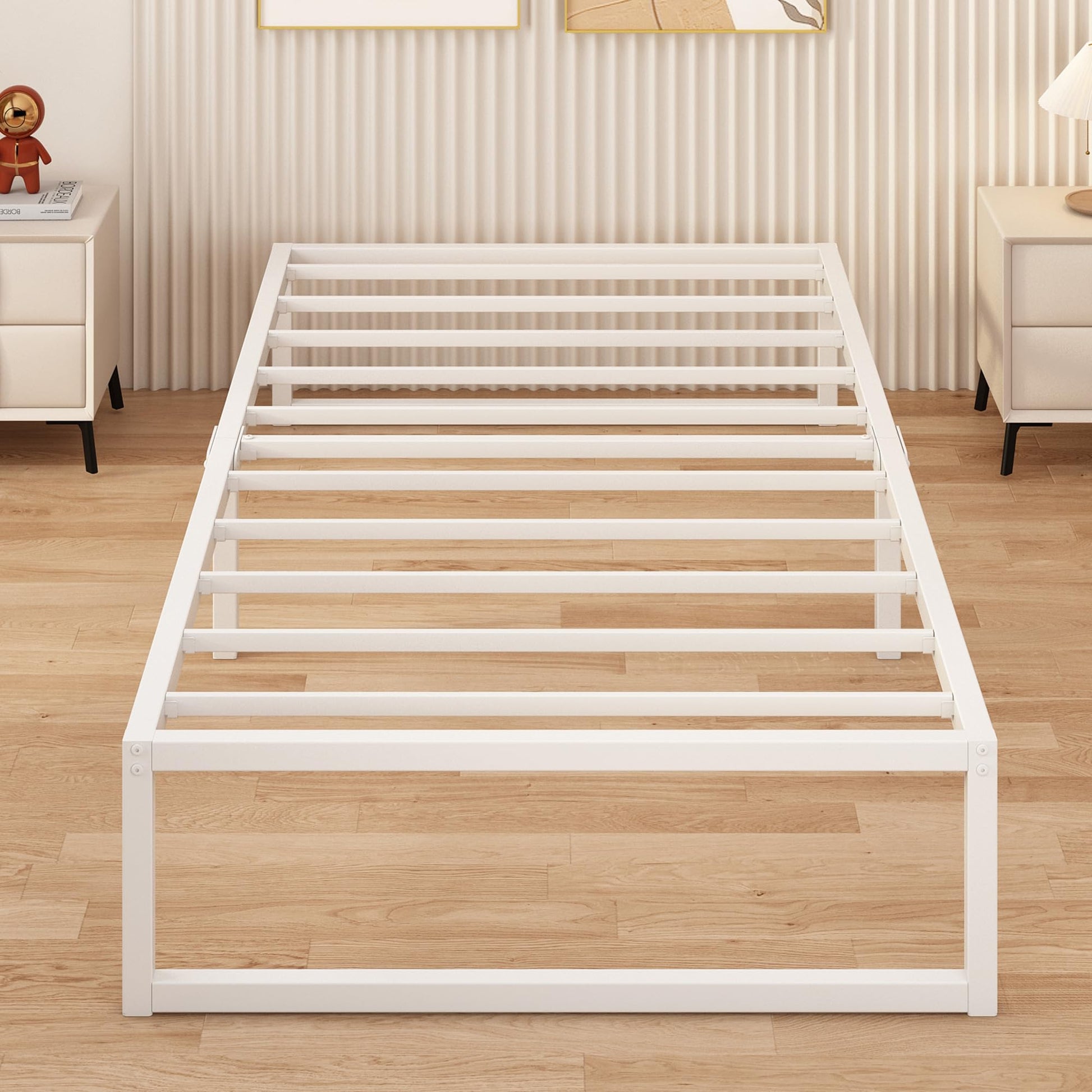Single Bed Frame 80x190 cm Metal with Steel Slat Support White
