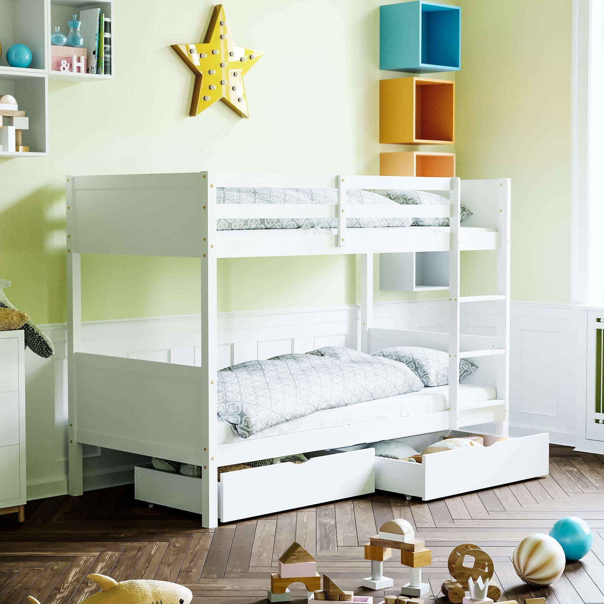 Gemini Detachable Bunk Bed with Under Bed Storage Drawer White
