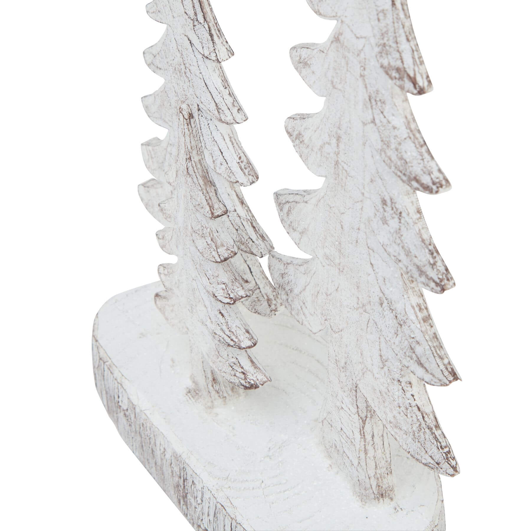 Handcrafted white resin winter pine tree sculpture with snow-dusted branches, set of three for holiday decor by RoomLondon at brixbailey.com
