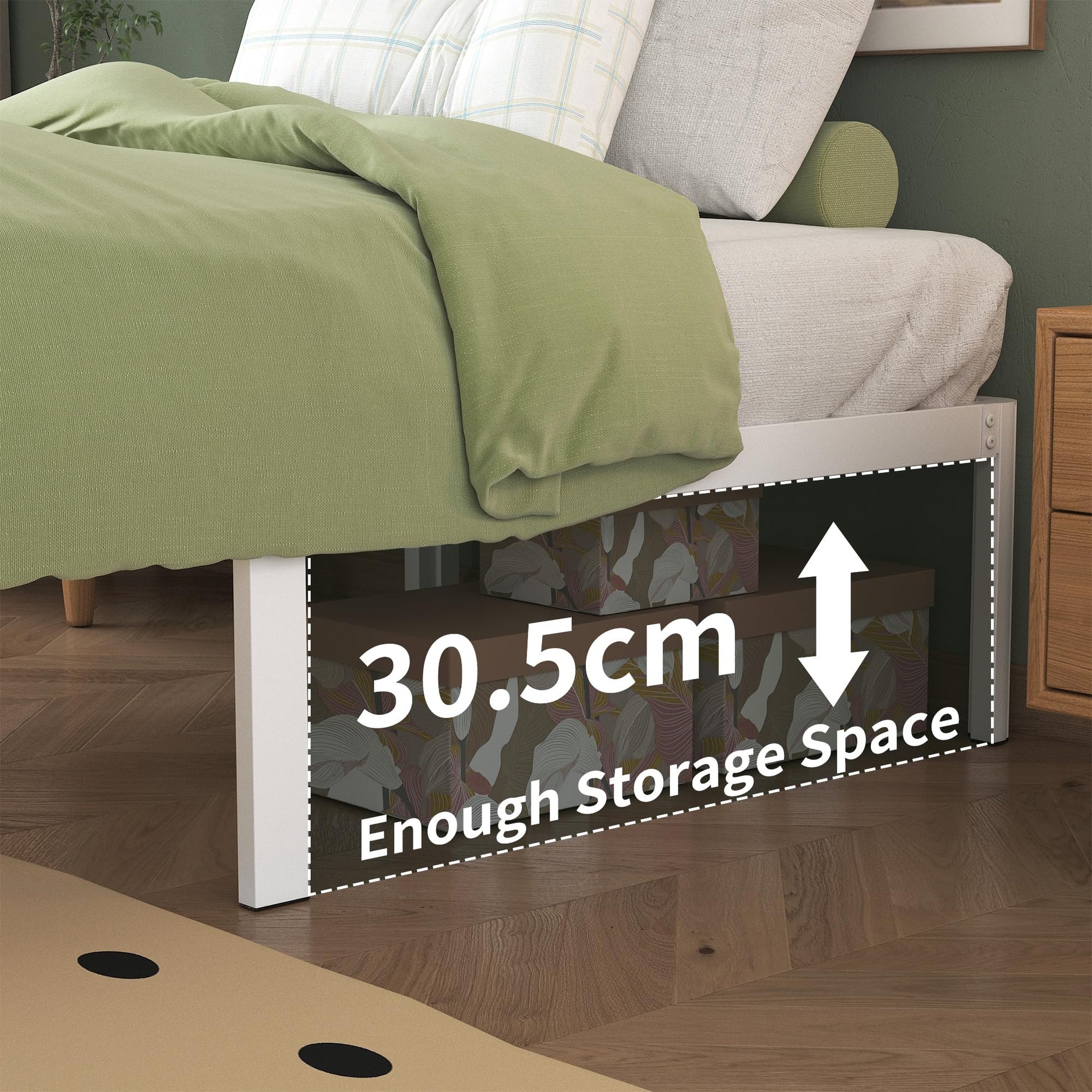 Teen Metal Bed Frame 90 x 200 cm Single with Round Legs White