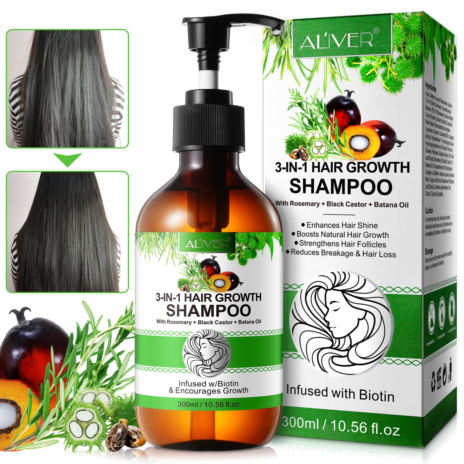 3 in 1 Rosemary Hair Growth Shampoo with Castor Oil and Batana Oil