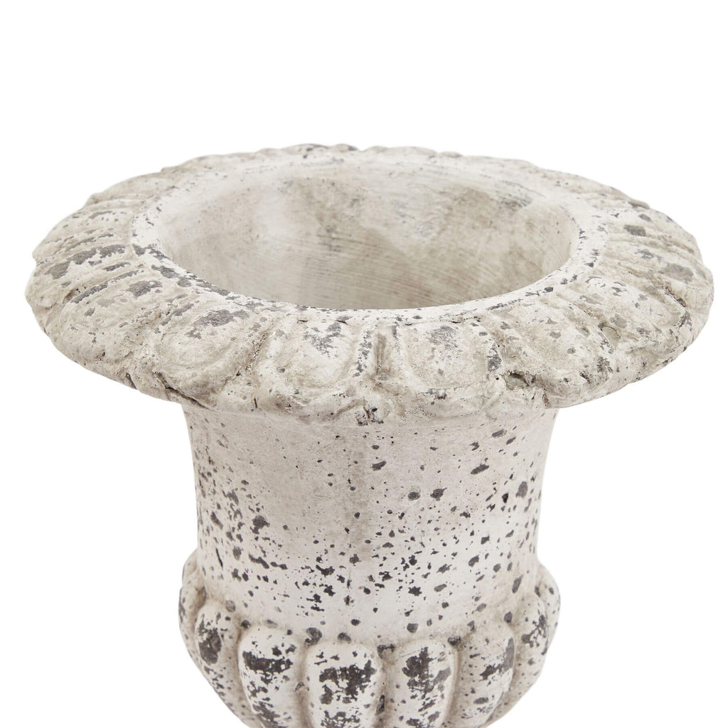 Handcrafted stone-effect ceramic urn with vertical fluting, neutral tone, 25cm height, classical-modern design by RoomLondon at brixbailey.com